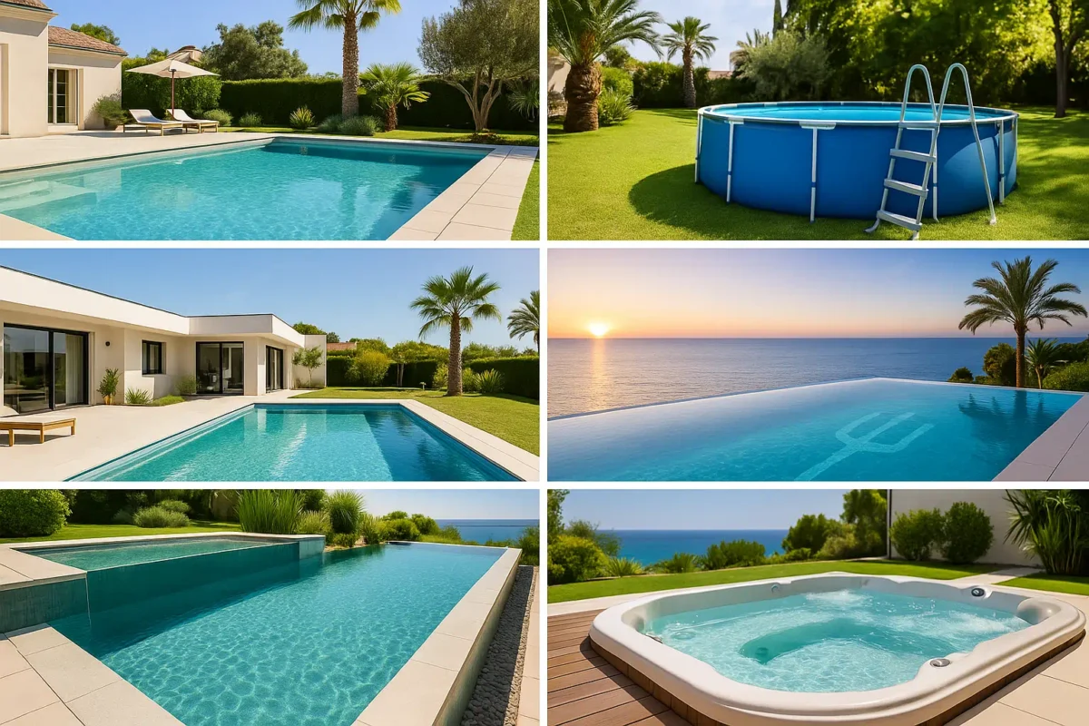 6 unterschiedliche Poolarten in einer Fotocollage.